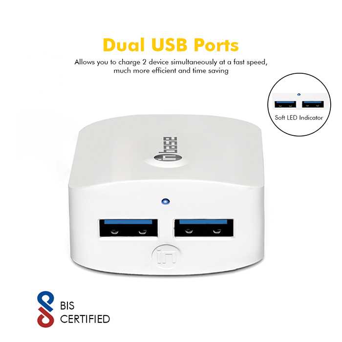 2.1A Dual USB Travel Charger with Type C Cable
