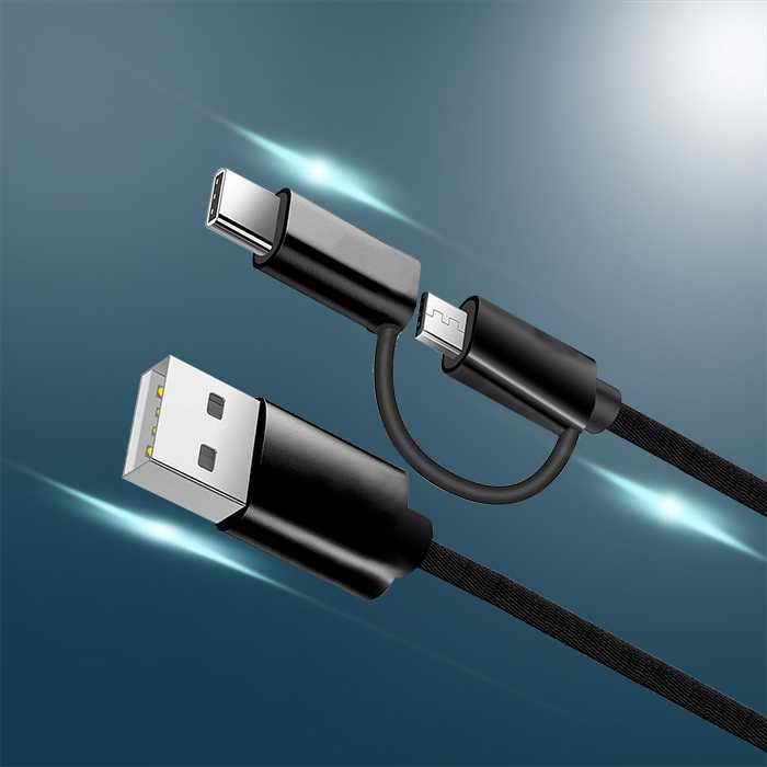 2 in 1 Cable - Nylon Braided - M+C 25CM