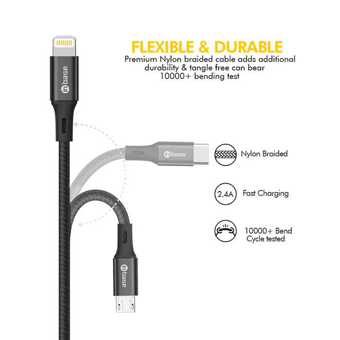 Nylon Braided  3 in 1 Cable 1.5M